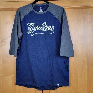 MLB Majestic New York Yankees Raglan Blue Grey Baseball Shirt - L